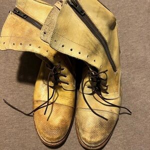 BED|STU Women's Lace-Up Boots in Distressed Mustard